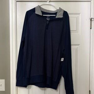 St. John's Bay Men's Dark Blue and Gray Zip-Up Sweater